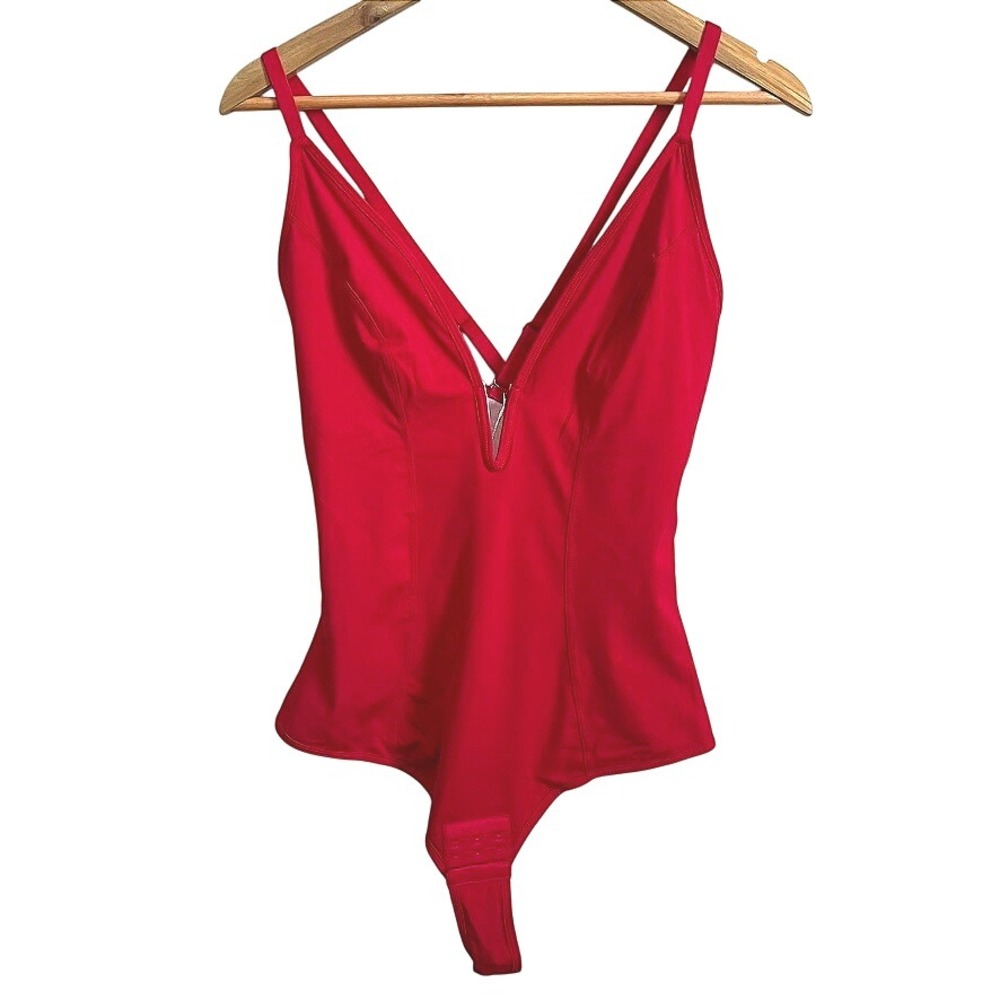 Red Bodysuit Shaper V‎ Neck Sleeveless Snap Crotch Extra Large Women's